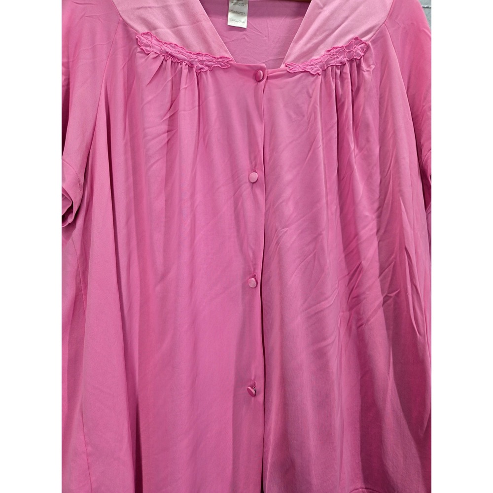 Vanity Fair Pink Nylon Tricot Pajama Set Short Sleeve Button Top Pants XXL - Picture 2 of 8